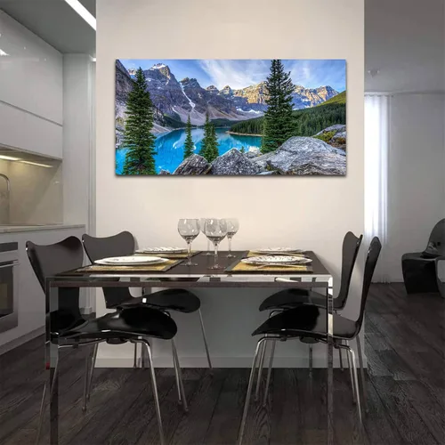 Miniatura 5 de Lienzo decorativo para pared, diseño de lago de montaña, ilustraciones de naturaleza grande, lago Moraine alimentado glacialmente, parque nacional