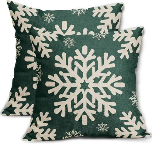 Miniatura 9 de Fundas de almohada decorativas de Navidad negras 40x40 cm con copos de nieve blancos de Navidad, juego de 2, temática rústica de invierno