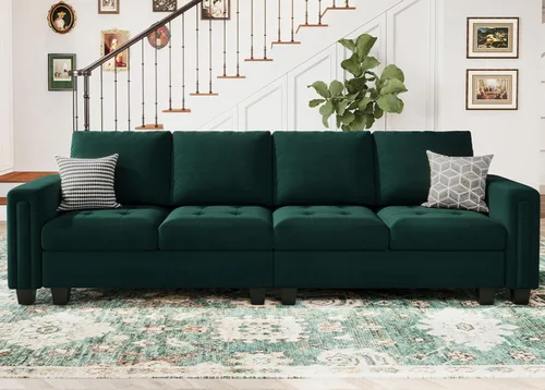 Miniatura 3 de Belffin Sofá modular de terciopelo de 4 asientos, sofá seccional de 4 asientos para sala de estar, verde