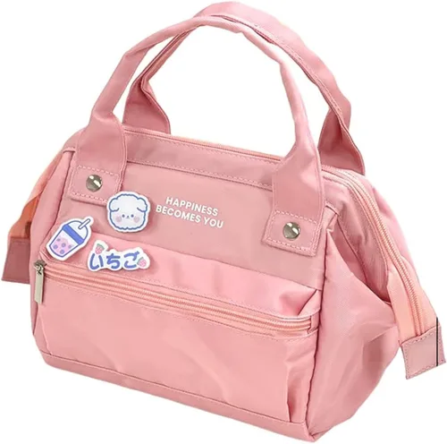 Miniatura 4 de Lonchera Kawaii con pines kawaii, bonita bolsa de almuerzo estética para mujeres y niñas, bolsa grande con insulto, suministros escolares kawaii Azul