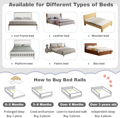 Miniatura 6 de BABY JOY Riel de cama para niños pequeños, 69 pulgadas, extra largo, altura ajustable y plegable, protector de riel de cama de bebé con bolsillo