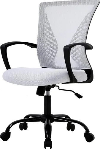 Miniatura 11 de HHS Silla de oficina ergonómica de malla, silla de computadora con soporte lumbar, reposabrazos de respaldo medio, giratoria, ajustable, para Negro