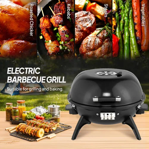 Miniatura 9 de ROVSUN Parrilla eléctrica de mesa de 1600 W con control de temperatura, parrilla de acero inoxidable 304 negra con diseño de doble capa, portátil
