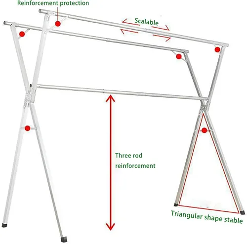 Miniatura 5 de Clothes Drying Rack, Foldable Laundry Drying Rack for Indoor Outdoor Use, Freestanding Adjustable Stainless Steel Garment Rack with Expandable