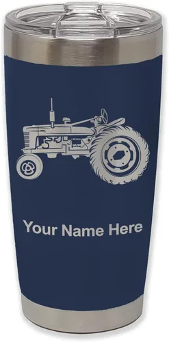 Miniatura 19 de LaserGram Vaso aislado al vacío de 20 onzas, Old Farm Tractor, grabado personalizado incluido (negro)