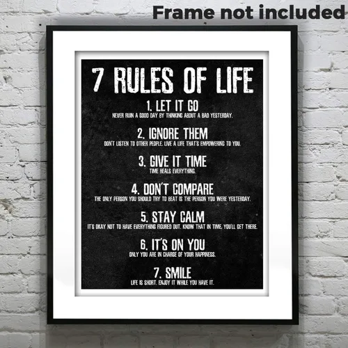 Miniatura 5 de HoneyKICK Póster de pared motivacional 7 Reglas de la Vida, 7 reglas de la vida, 11 pulgadas de ancho x 14 pulgadas de alto, decoración de pared