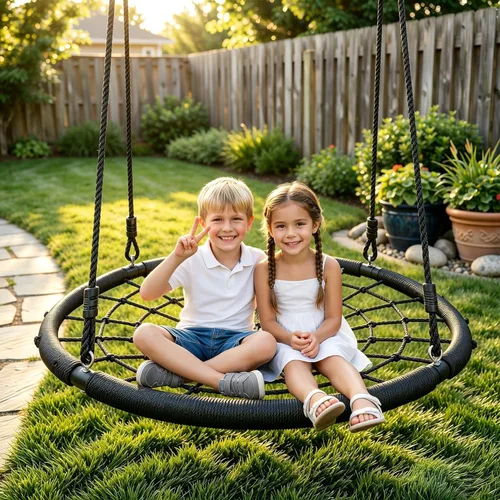 Miniatura 2 de SUPER DEAL Columpio de Árbol de Red de Araña de 40'', Plataforma de Columpio de Red Redonda, Juego de Columpio de Cuerda para Niños y Adultos