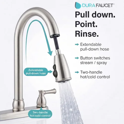 Miniatura 3 de Llave para fregadero de cocina Dura Faucet, llave de reemplazo no metálica con doble palanca para casas rodantes, caravana quinta rueda