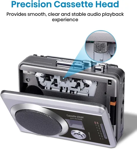 Miniatura 3 de Reproductor de grabadora de casete portátil y radio AM/FM, reproductor de cinta de casete compacto con conector para auriculares de 0.138 in