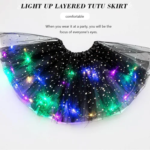 Miniatura 6 de REETAN Falda tutú LED iluminada, faldas en capas para Navidad, disfraz de tutú para mujeres y niñas