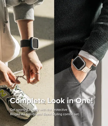 Miniatura 5 de Ringke Air Sports + bisel styling para Apple Watch Series 9, 8, 7 (1.614 in), SE 3, 2, 1 (1.575 in), funda de TPU con marco de acero inoxidable