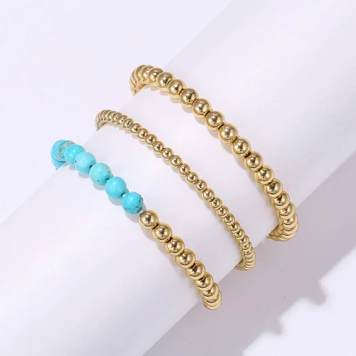 Miniatura 2 de YBMYCM - Brazalete de cuentas chapadas en oro de 14 quilates, delicado y apilable, para mujeres y niñas