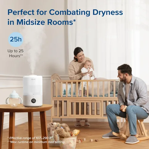 Miniatura 5 de LEVOIT Humidificadores inteligentes de llenado superior de niebla fría para dormitorio con sensor, ajuste automático de humedad, aplicación y Blanco