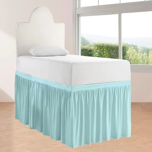 Miniatura 20 de Falda de cama larga de 42 pulgadas con caída de 42 pulgadas, patrón de volantes, falda de cama para dormitorio universitario, esquinas divididas