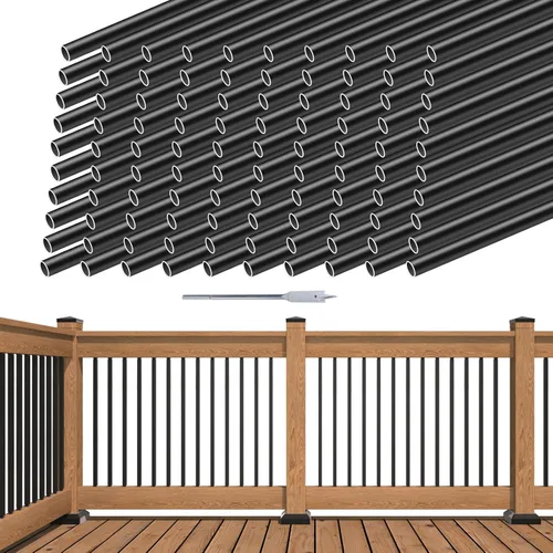 Miniatura 10 de Muzata Paquete de 50 balaustres de cubierta de aluminio de 26 pulgadas redondos, barandillas de cubierta negra, para escaleras, porche, escaleras