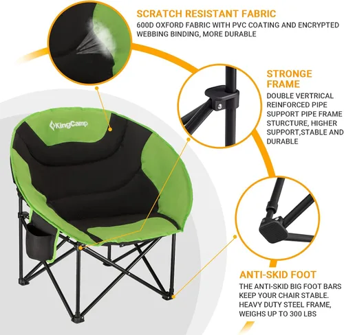 Miniatura 6 de KingCamp Sillón plegable Saucer Moon con bolsillo de almacenamiento para portavasos para interior o exterior, campamento y uso en el portón trasero