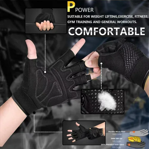 Miniatura 5 de Guantes de entrenamiento MOREOK con acolchado para levantamiento de pesas para hombres/mujeres, [Gel de 3MM] guantes sin dedos de agarre para Negro