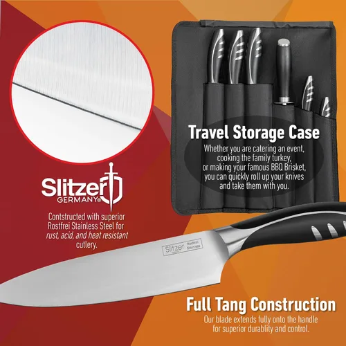Miniatura 2 de Slitzer Germany Juego de cuchillos de chef de 7 piezas, diseño ergonómico, cuchillos de chef de grado profesional, gran adición a cualquier cocina
