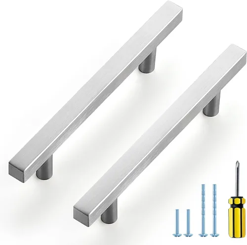 Miniatura 16 de Ravinte - Paquete de 5 manijas cuadradas para gabinete de cocina de 2 pulgadas, níquel cepillado, tiradores de gabinete de níquel satinado, hardware