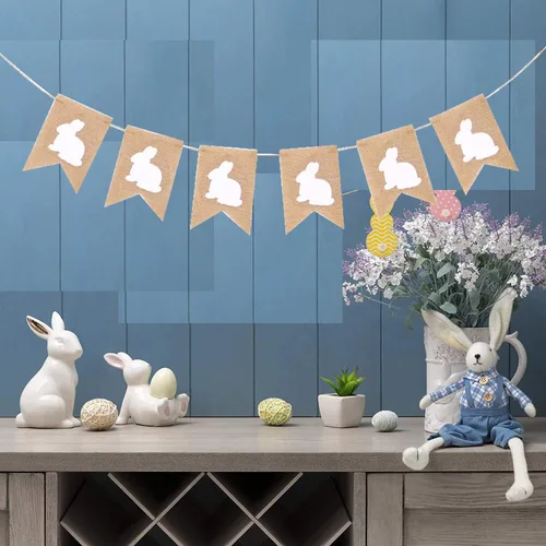 Miniatura 2 de Pancartas de arpillera de Pascua, guirnalda de arpillera rústica de conejo para decoraciones del día de Pascua, feliz día de Pascua, hogar, oficina