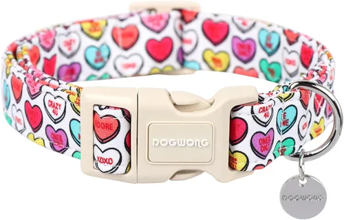Miniatura 23 de DOGWONG Collar para perro de San Valentín, collar ajustable de algodón con corazón de caramelo azul, perfecto para perros pequeños a medianos