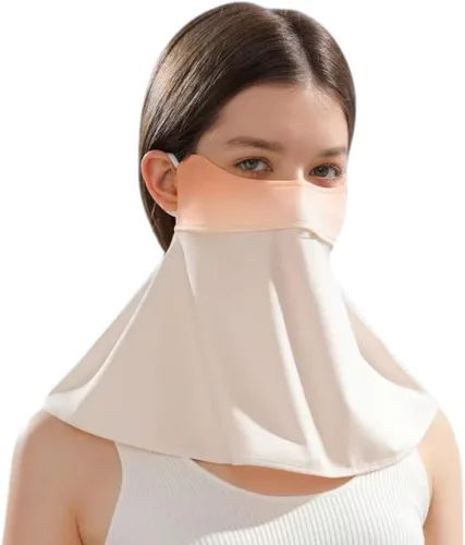 Miniatura 10 de Máscara facial de protección solar UPF 50+, polaina de cuello de seda de hielo, cubierta facial reutilizable UV, máscara refrescante transpirable