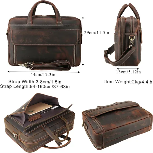 Miniatura 3 de TIDING Maletín de cuero para hombres 17 pulgadas portátil Messenger Bag Office Work Business Bolsa de hombro bolsa de fijación