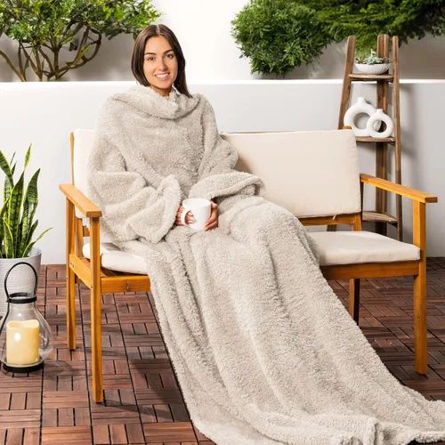 Miniatura 6 de PAVILIA Manta Esponjosa con Mangas para Adultos, Manta Vestible de Felpa Suave y Difusa, Forro Polar Sherpa con Mangas y Bolsillo, Regalos Cálidos
