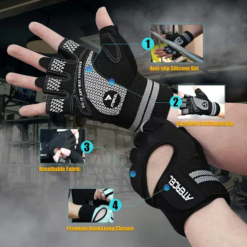 Miniatura 3 de ATERCEL Guantes de entrenamiento transpirables con soporte de muñeca para gimnasio, ejercicio, dominadas, súper ligeros para hombres y mujeres, Negro