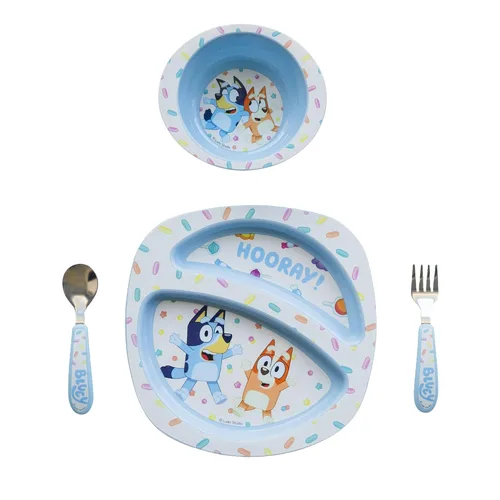 The First Years Bluey Juego de Vajilla de 4 Piezas para Establecer - Apta para Lavavajillas, sin BPA, Set de Vajilla para Niños Pequeños con Plato