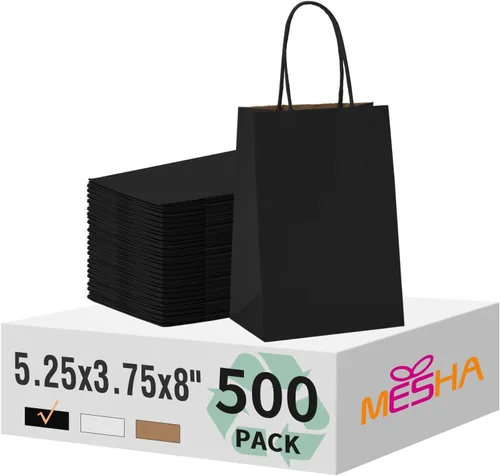 Miniatura 13 de Bolsas de papel blanco MESHA con asas 10x5x13 pulgadas, paquete de 50, grandes bolsas de regalo de papel kraft con asas a granel para pequeñas