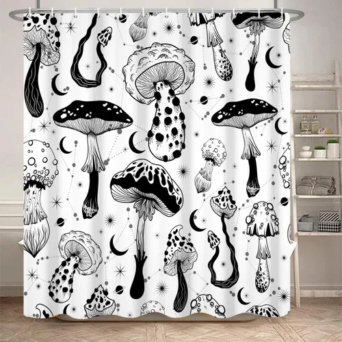 Miniatura 22 de Cortina de Ducha Floral Bohemia Negra Flores de Mediados de Siglo Botánica Moderna Elegante Estética Cortina de Ducha para Decoración de Baño