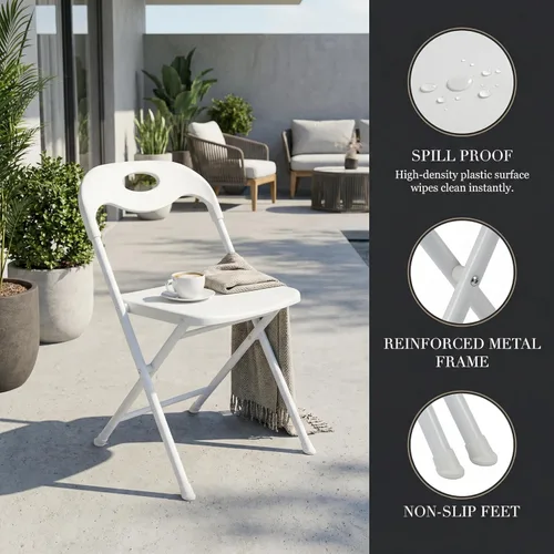Miniatura 5 de Huacan Paquete de 6 sillas plegables blancas, asiento comercial portátil para eventos, fiestas, bodas y uso doméstico, resistente, capacidad