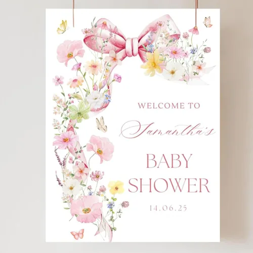 Miniatura 9 de Letrero de bienvenida personalizado con lazo rosa, editable imprimible para fiesta de bebé, letrero de baby shower con lazo rosa #12 Baby Shower #12