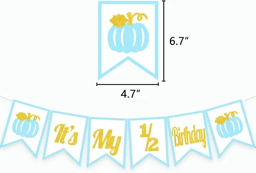 Miniatura 2 de Cartel de cumpleaños 1/2 con texto en inglés "Pumpkin It's My 1/2" para decoración de pastel de 6 meses, accesorios para fotos de Halloween, globos