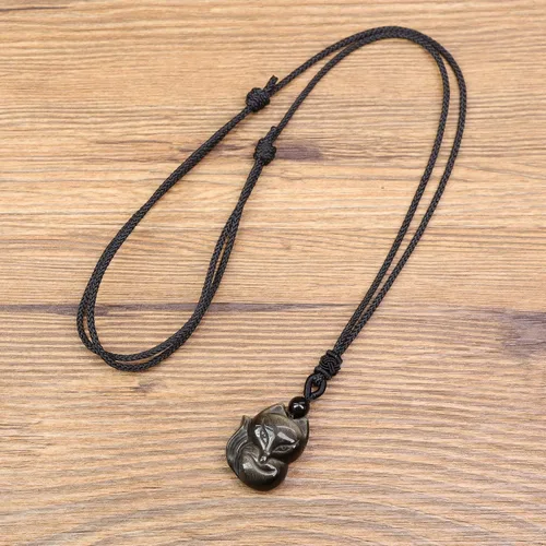 Miniatura 6 de COAI Collar con colgante de zorro de piedra para hombre y mujer, Piedra, Jaspe