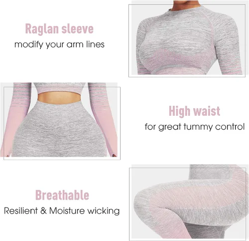 Miniatura 3 de JOYMODE - Conjunto de entrenamiento para mujer, diseño de 2 piezas con leggings de tiro alto sin costuras y camiseta corta , para yoga