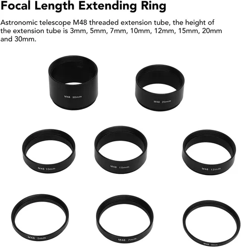 Miniatura 4 de Juego de tubos de extensión para telescopio, 8 piezas M48X0.75 Kit de tubo de extensión de longitud focal 3 5 7 10 12 15 20 1.181 in anillo