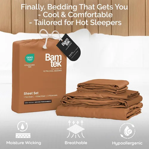 Miniatura 3 de Juego de sábanas de bambú de viscosa tamaño individual XL, 3 piezas, extra largas, ropa de cama refrescante para personas que duermen con calor
