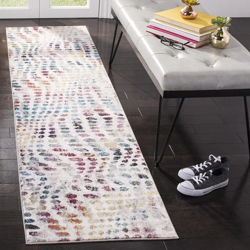 Miniatura 6 de SAFAVIEH Aria Collection - Alfombra de pasillo de 2 x 8 pies, color crema y verde azulado, diseño abstracto bohemio moderno, no desprende pelusa