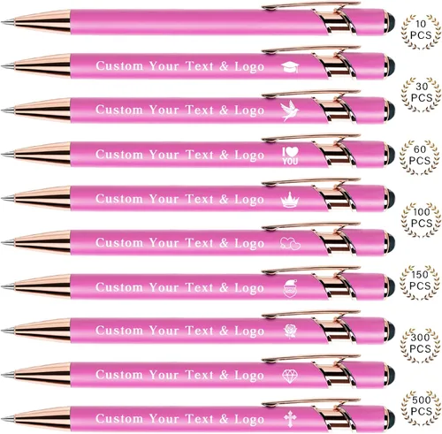 Miniatura 23 de Bolígrafos personalizados a granel, bolígrafos personalizados con nombre/logotipo en ambos lados, regalo de tinta negra, bolígrafo grabado con lápiz