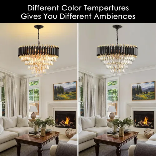 Miniatura 7 de Candelabro de cristal moderno dorado de 5 niveles para sala de estar, lámpara de araña grande de cristal negro, lámpara colgante de techo