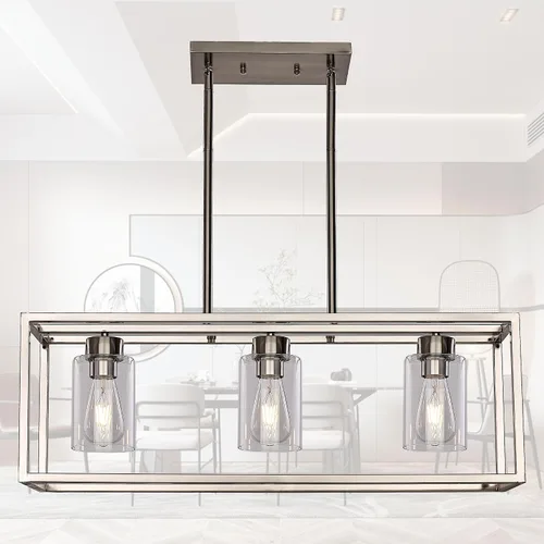 XILICON Accesorios de iluminación de comedor colgantes de níquel cepillado de 3 luces modernas lámparas colgantes contemporáneas con pantalla de