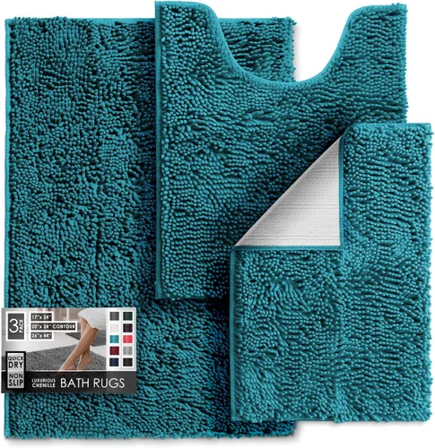 Miniatura 78 de Hearth & Harbor Alfombras de baño, tapete de baño de chenilla - Alfombras de baño lavables a máquina para baño con respaldo antideslizante de goma