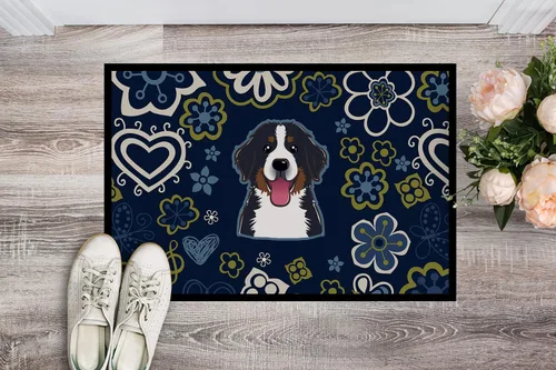 Miniatura 2 de Caroline's Treasures BB5088JMAT - Tapete para puerta delantera de perro de montaña bernés, con flores azules, 24 x 36 pulgadas, para interiores
