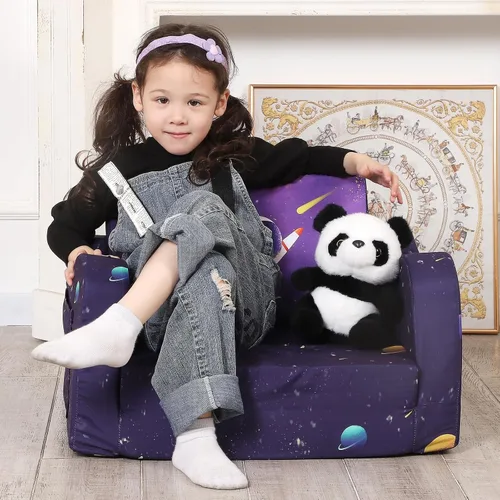 Miniatura 2 de MOMCAYWEX Sofá para niños, sofá de espuma abatible 2 en 1, silla plegable suave para juegos, color morado oscuro Púrpura oscuro