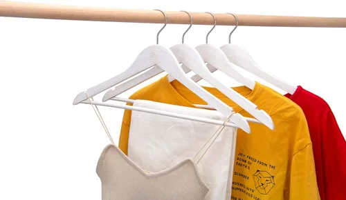 Miniatura 4 de 10 perchas blancas vintage – Perchas de madera de primera calidad para camisas, vestidos, abrigos, pantalones – Juego de perchas rústicas