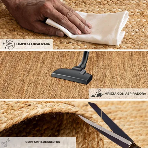 Miniatura 7 de HOMEMONDE Alfombra redonda de yute natural de 6 pies - Alfombra de área vintage trenzada tejida a mano reversible estilo granja rústico y bohemio