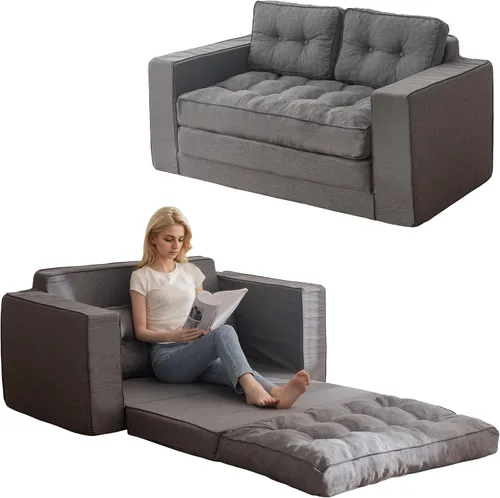 Miniatura 9 de YOSHOOT Sofá Cama de Dos Plazas, Sofá Cama Convertible Sillón Futón para Sala de Estar, Sofá de Piso Extraíble 3 en 1 con Cojín y Almohadas, Gris