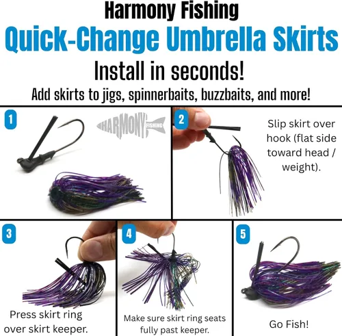 Miniatura 4 de Harmony Fishing – Faldas de paraguas de cambio rápido para jigs de pesca, spinnerbaits, buzzbaits, señuelos, cebos (paquete de 10)